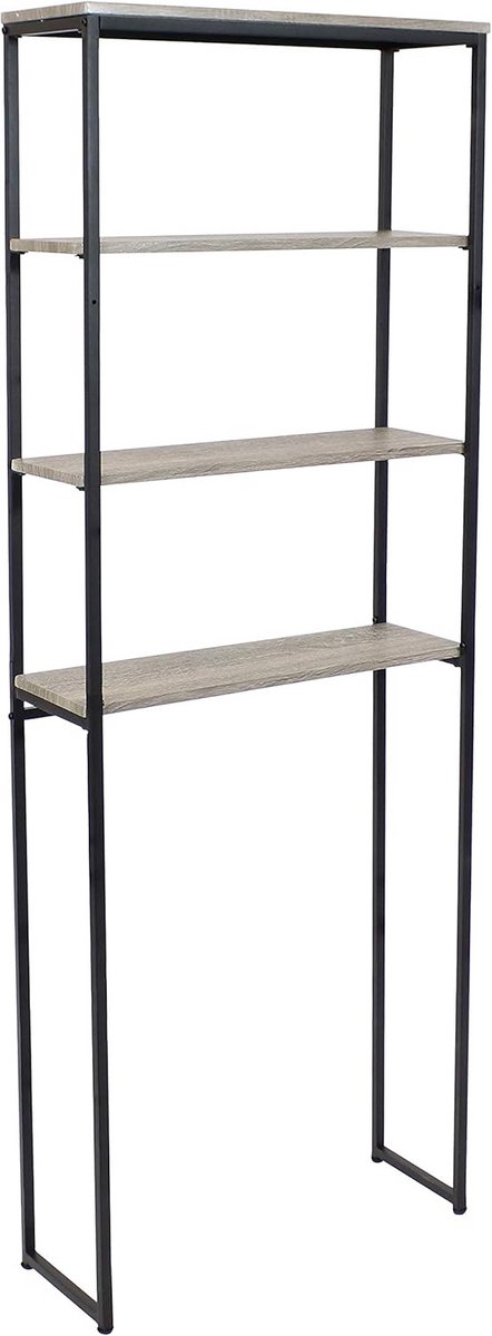4-talige over-the-toilet opbergplank - zwart ijzeren frame met MDF planken in eikengrijs
