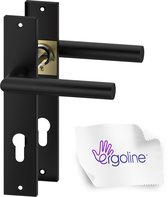 ERGO line Deurbeslag set Binnendeur - Bauhaus - Deurkruk Zwart - met profielcilindergat PC55 - deurgrepen voor cilinderslotdeuren, mat zwart, Deurklink met schild, langschild deurkrukset, mat zwart