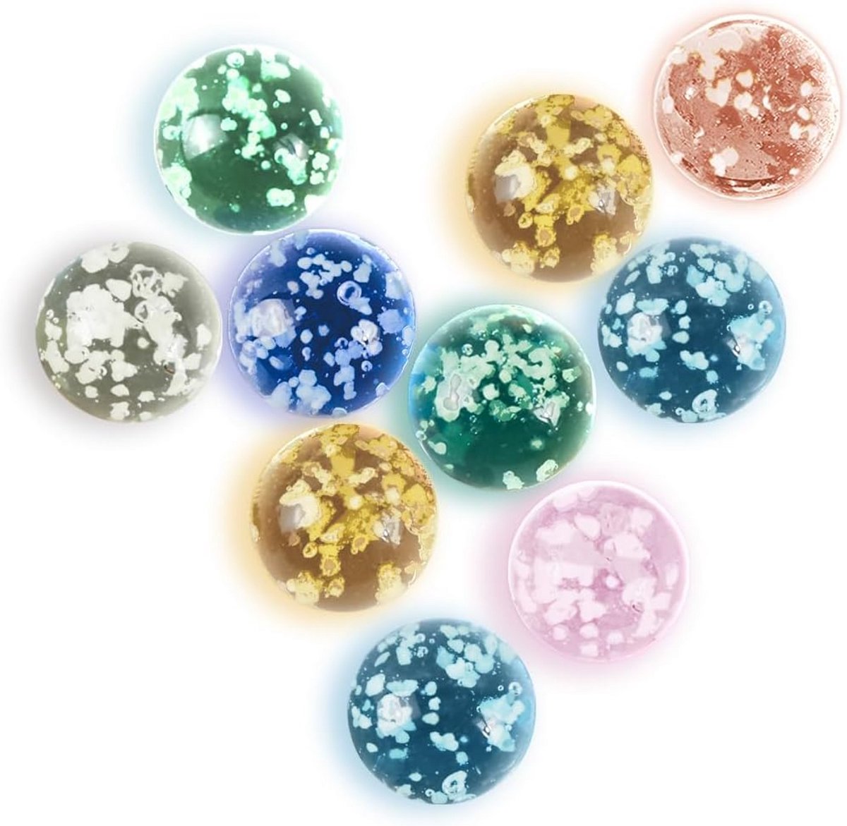 Glow-in-the-dark geverfde glazen knikkers - 10 stuks - diverse kleuren - veilig voor kinderen vanaf 3 jaar - ideaal voor knikkeren en decoratie