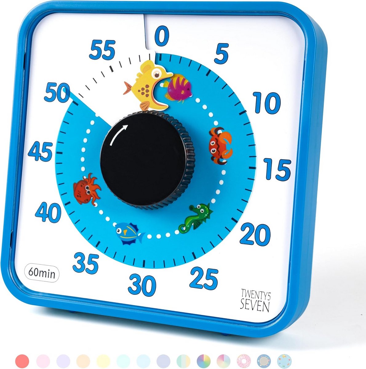 Mechanische visuele timer 19 cm 60 minuten blauw voor les koken en vergadering