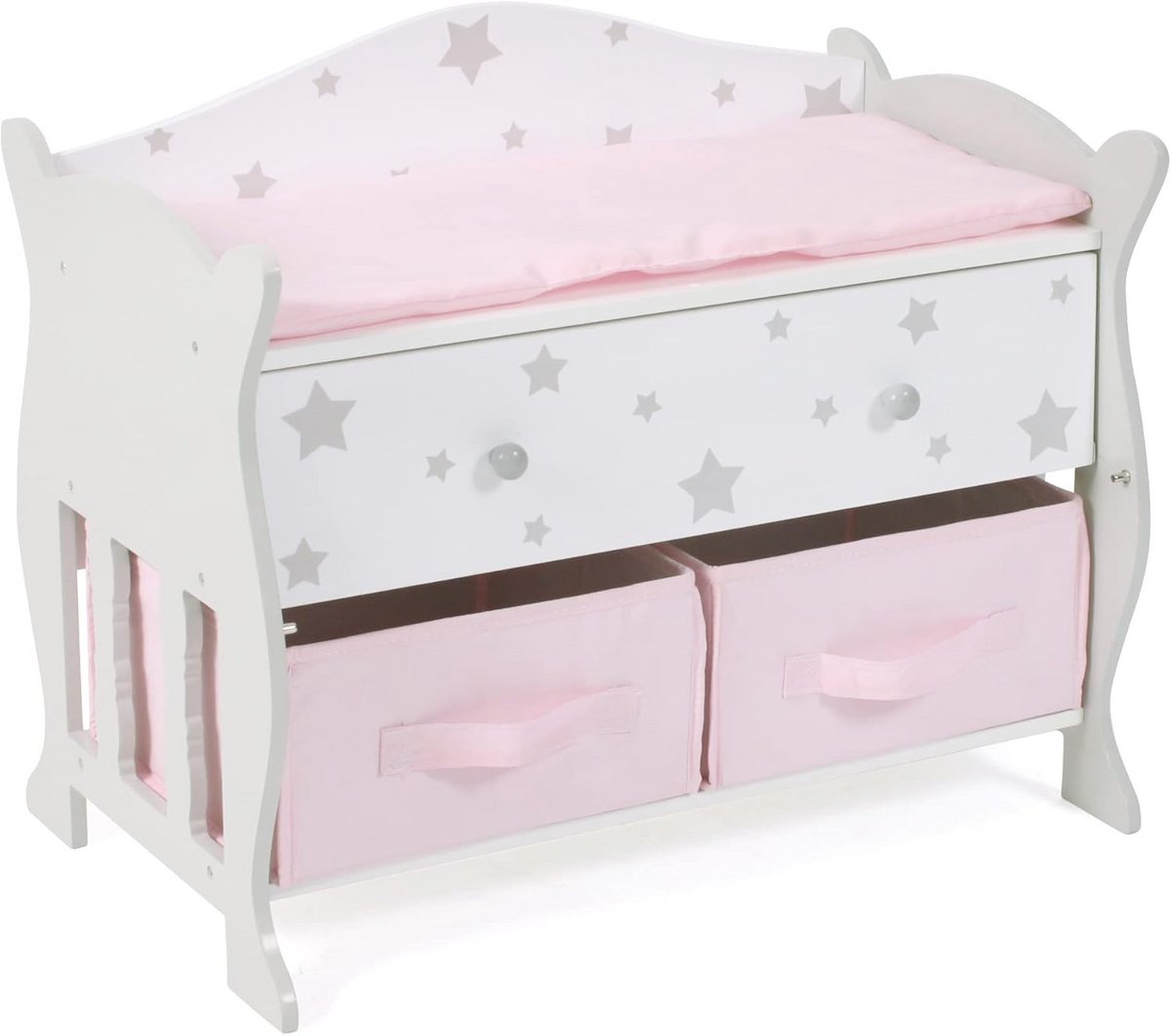 Doll Chest of Drawers with 3 Storage Compartments, Grey with Stars, 3 to 8 Years