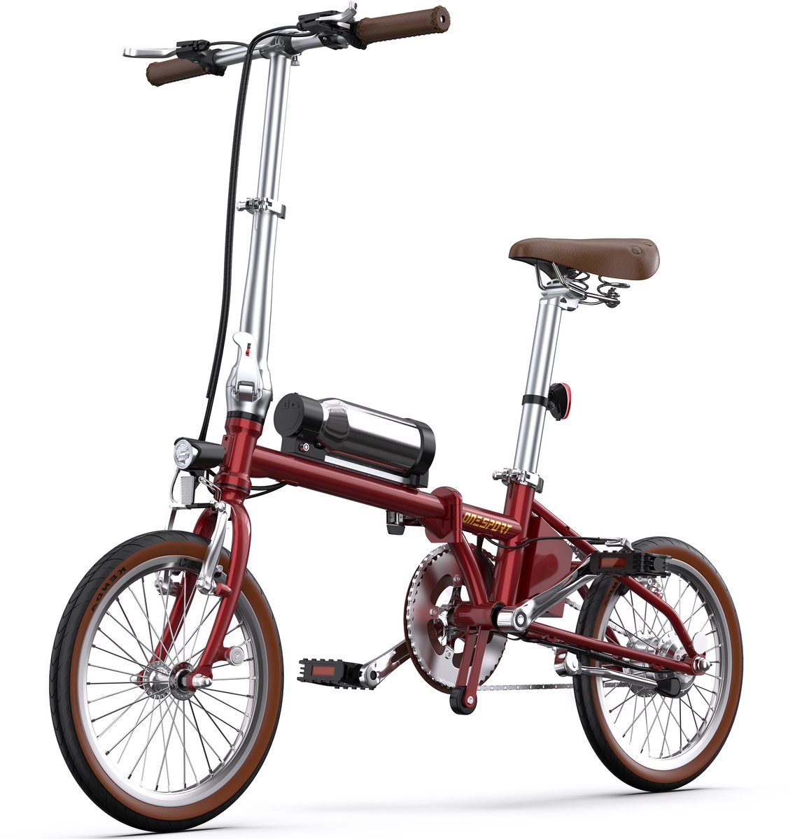 ONESPORT Elektrische Fiets – Lichtgewicht Opvouwbare E-Bike voor Stad & Pendelen – 36V 5.2Ah Accu, 40 km Bereik, 16×1.35 Inch Banden, Snel Opladen 2,5u – Rood