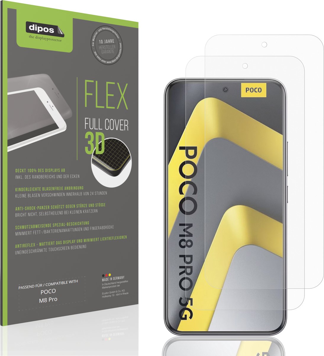 dipos FLEX – 2x Matte Screenprotector geschikt voor POCO M8 Pro | Volledige Schermbescherming | Case-Friendly