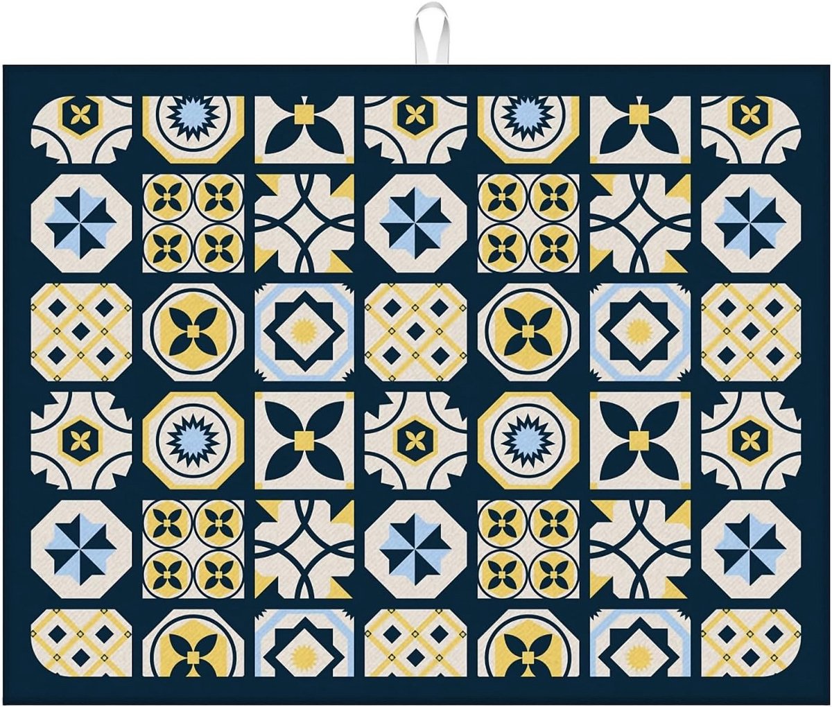 Afwasdroogmat 45 x 61 cm - extra groot, microvezel, patchwork, sneldrogend, wasbaar