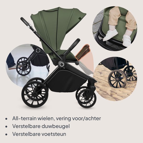 Lionelo Mika Plus - Kinderwagen 3in1 - XXL SET - incl. i-Size autostoel - Veelzijdig en jaarrond - Grote wielen - tot 22kg - Bediening met een hand - Voor alle soorten terrein - Accessoireset
