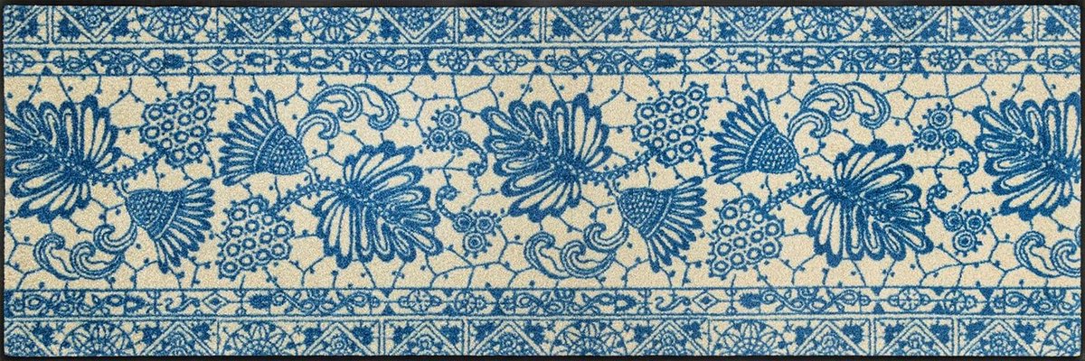 Binnenmat wash+dry Blue Poetry 60x180cm, kleurrijk, wasbaar, antislip, voor vloerverwarmin