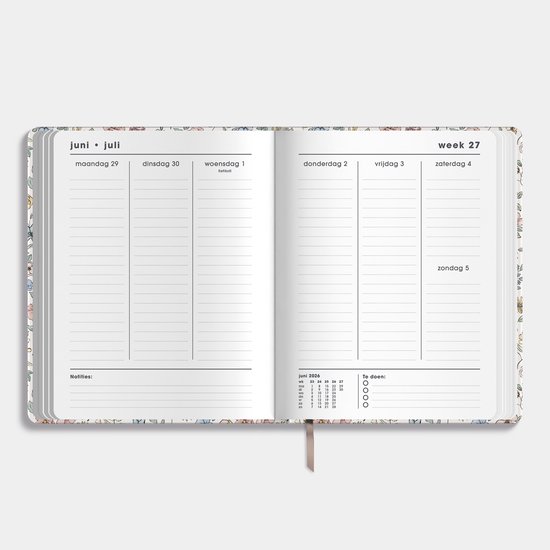 Hobbit - 18 Maanden Agenda 2026-2027 - 1 week op 2 pagina's - Harde Kaft - Ringband Agenda - ±A4 (20,5 x 26,5 cm) - Bloemen Outline