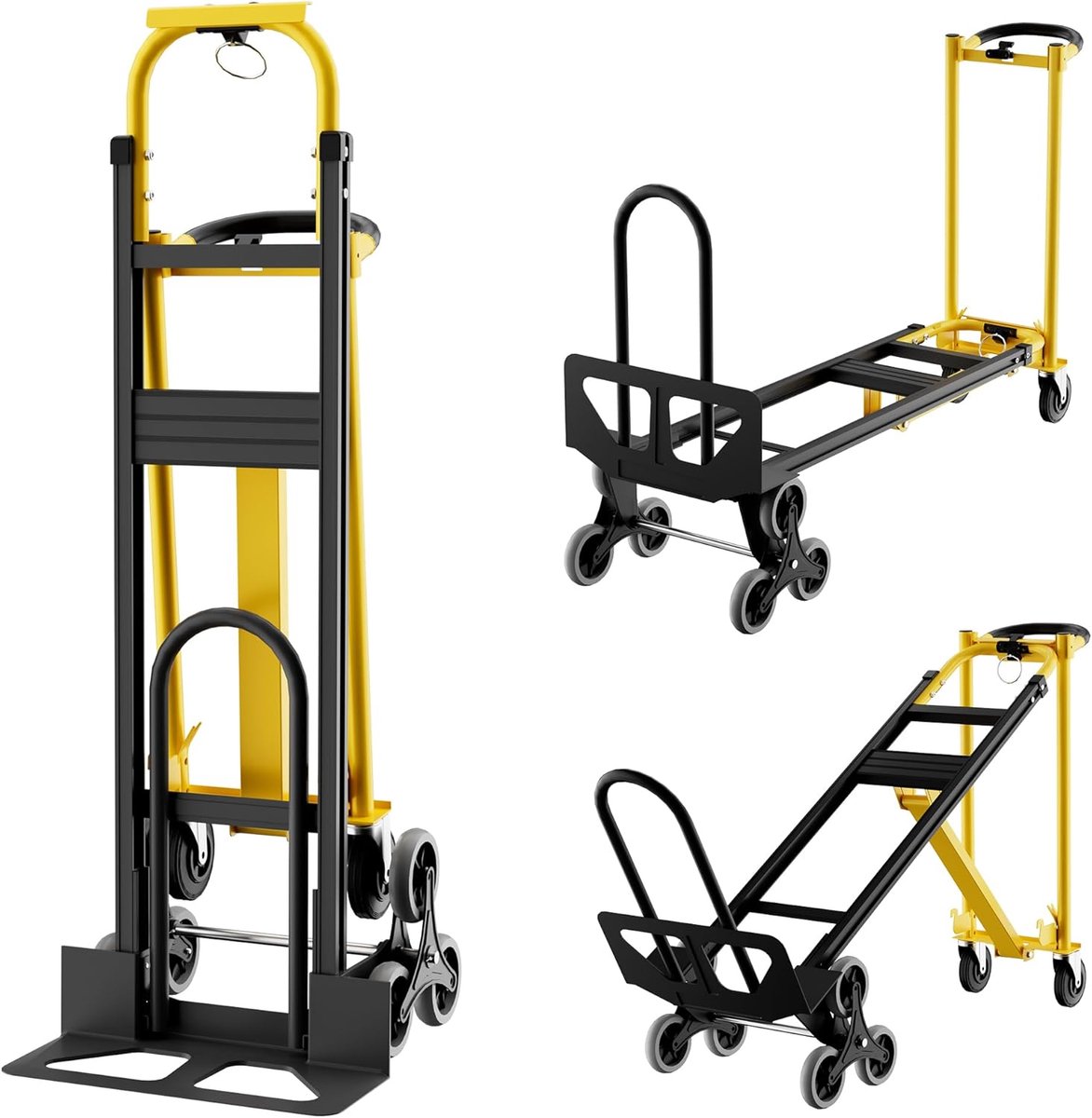 3-in-1 Aluminium Traploper Steekwagen - 800 kg Capaciteit - Opvouwbare Transportkar voor Trappen, Magazijn & Verhuis (Geel/Zwart)