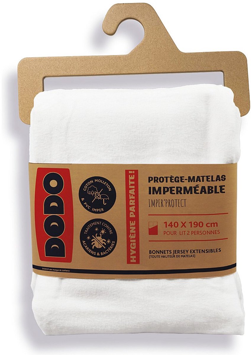 Vente-unique Waterdichte en anti-huisstofmijt matrasbeschermer DODO - 140 x 190 cm - IMPER PROTECT