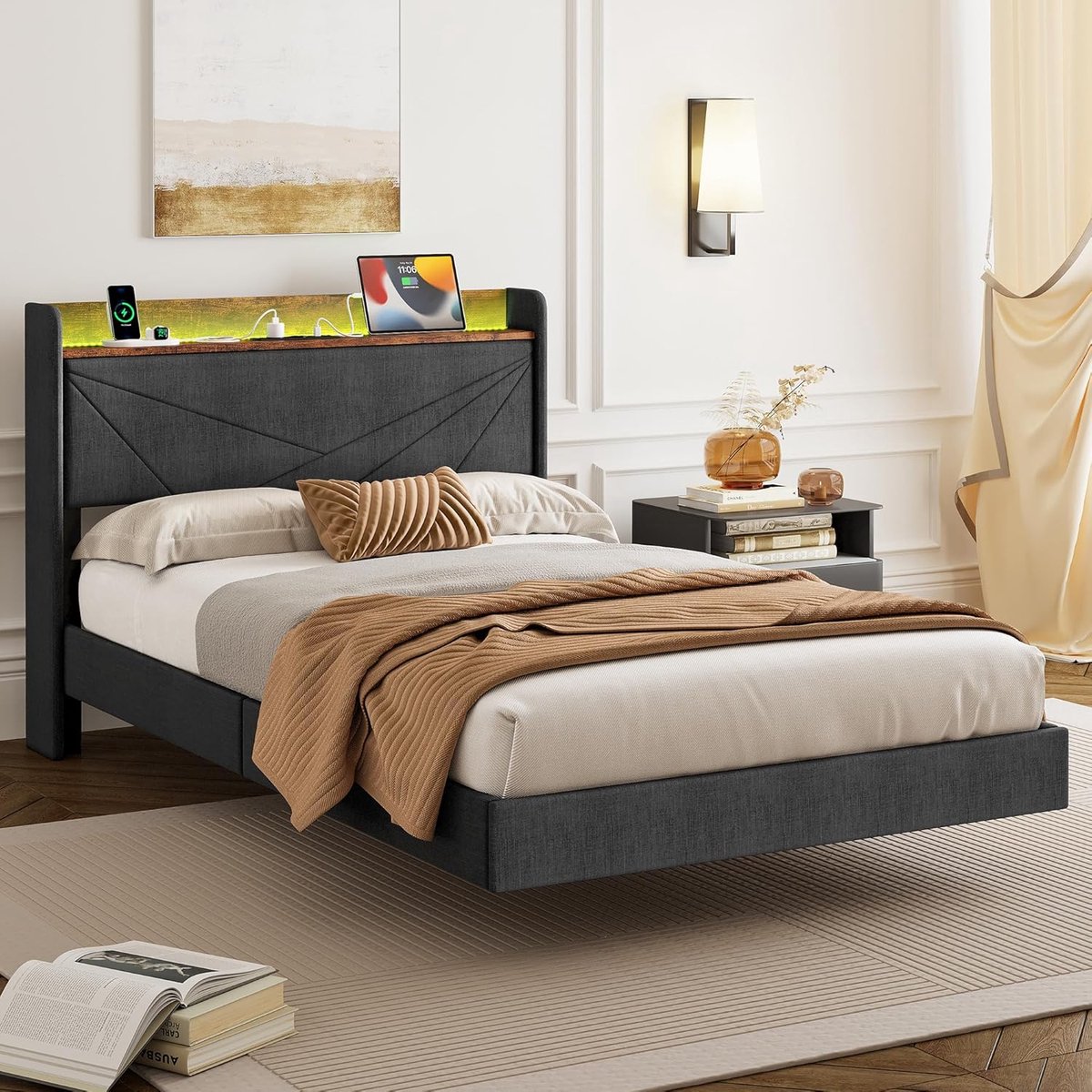 Boxspringbed met Opbergruimte 80 x 200 cm – Eenpersoons Boxspring met Bonell Matras & Topper – Gestoffeerd Bed met Automatisch Hefmechanisme – Beige – Pauwhome