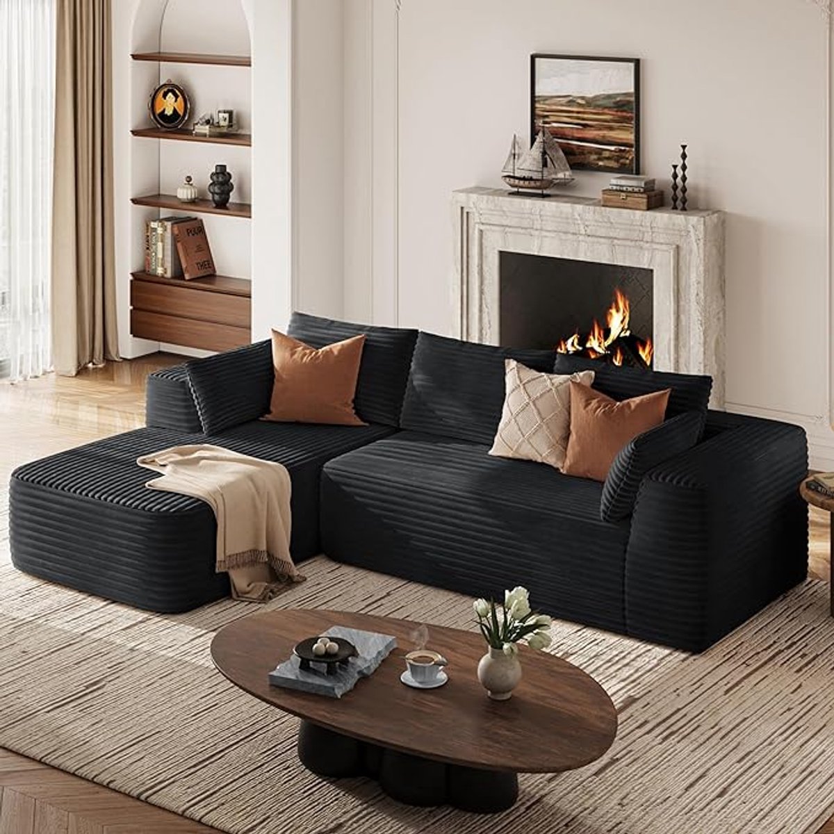 L-Shape Modular Corner Sofa Bed 270x176x57 cm – Plush Corduroy Sectional Sofa with Chaise, Deep Seat, Comfy Cloud Foam, No Assembly – Pauwhome