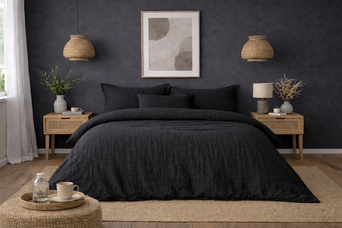 Mousseline Dekbedovertrek ZwartGrijs- 100% Premium Perkaal Katoen - 140x200/220 cm + 1 kussensloop