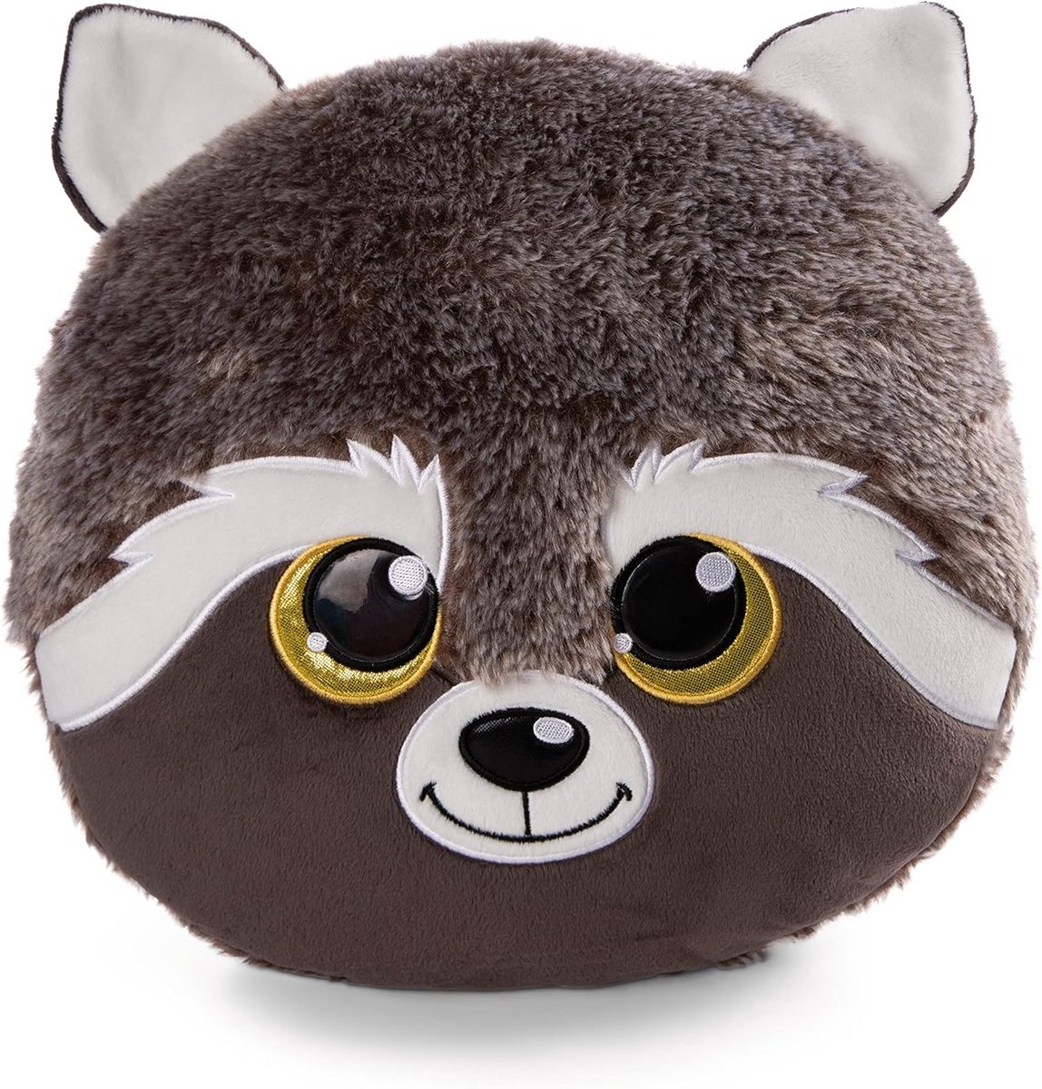 Rond Pluchen Kussen Wasbeer Clooney 32x32 cm - Zacht Knuffelkussen voor Jongens en Meisjes