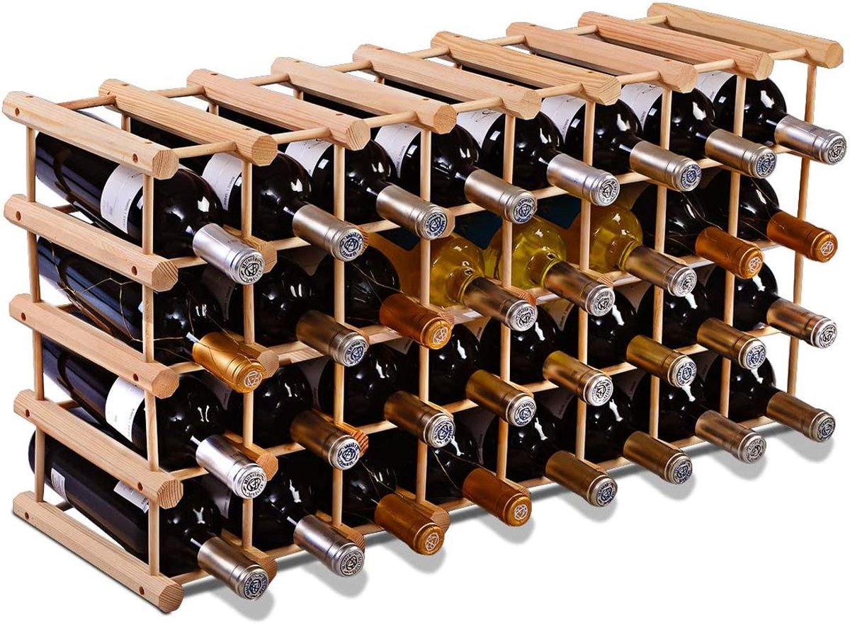 KOMFOTTEU Wijnrek voor 40 flessen, flessenrek van hout, flessenstandaard uitbreidbaar, wijnflessenhouder vrijstaand, wijnstandaard voor keuken, bar, 85 x 44 x 24 cm