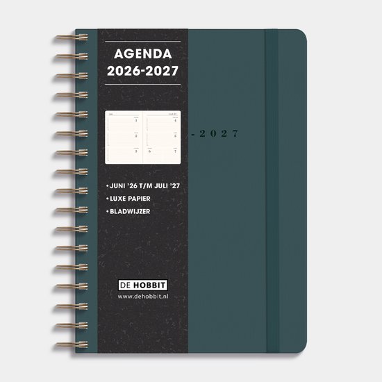 Hobbit - Luxe Agenda 2026-2027 - Agenda A5 (14,8 x 21 cm) - 1 week op 2 pagina's - Spiraal Agenda - Harde Kaft - Suèdelook Donkergroen
