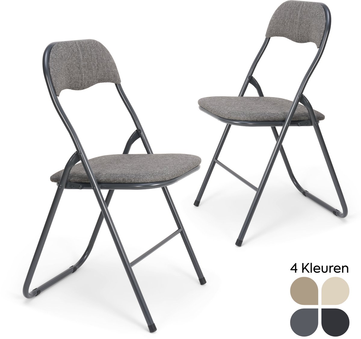 Trendy Meije® Nova Klapstoelen Set van 2 - Grijs - Linnen - Inklapbaar - Zithoogte 45 cm - Opvouwbare Stoelen - Vouwstoel