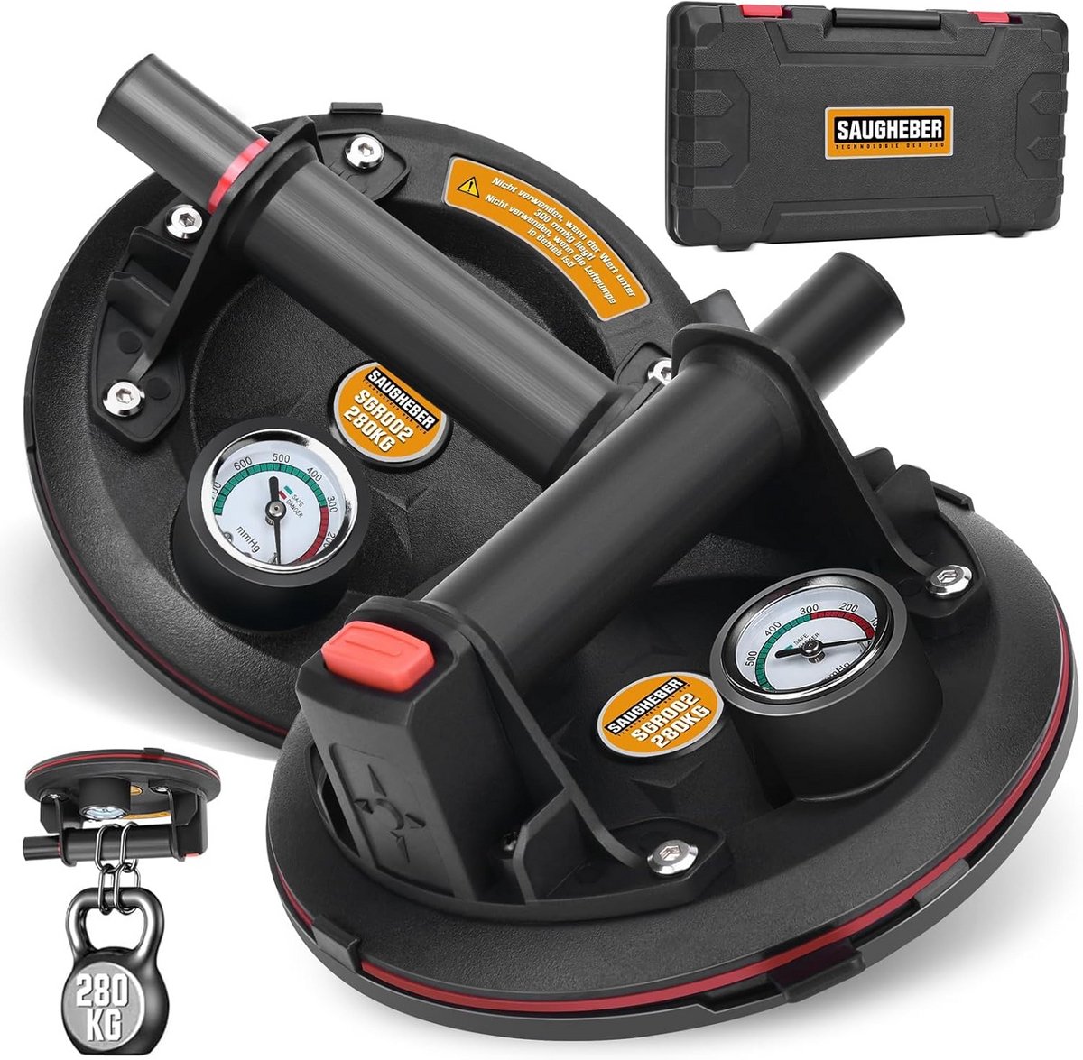 Set van 2 Vacuüm Lifters met Manometer - Zware Zuigkracht voor Tegels Glas en Plaatmaterialen