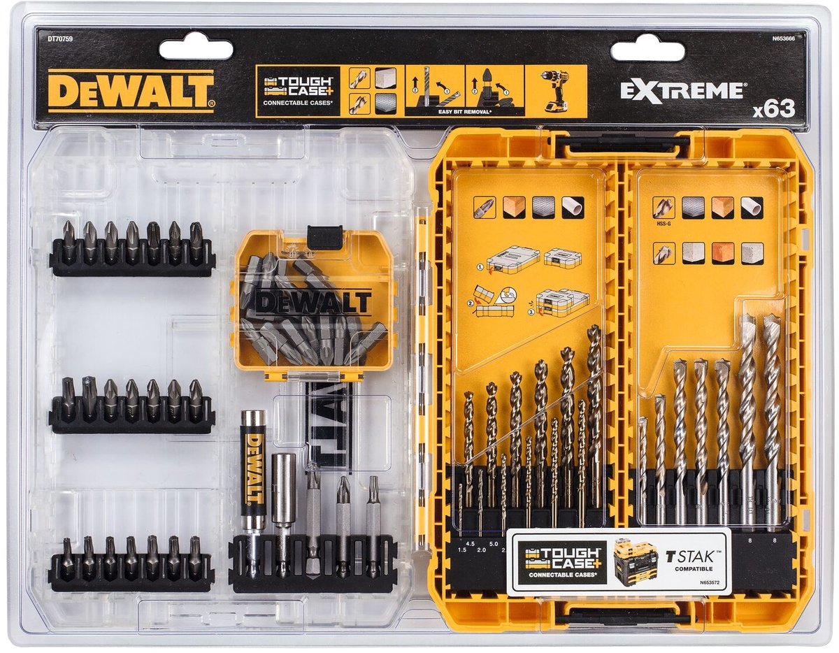 DeWalt Extreme schroefbit- en borenset DT70759-QZ steen/metaal 63-delig