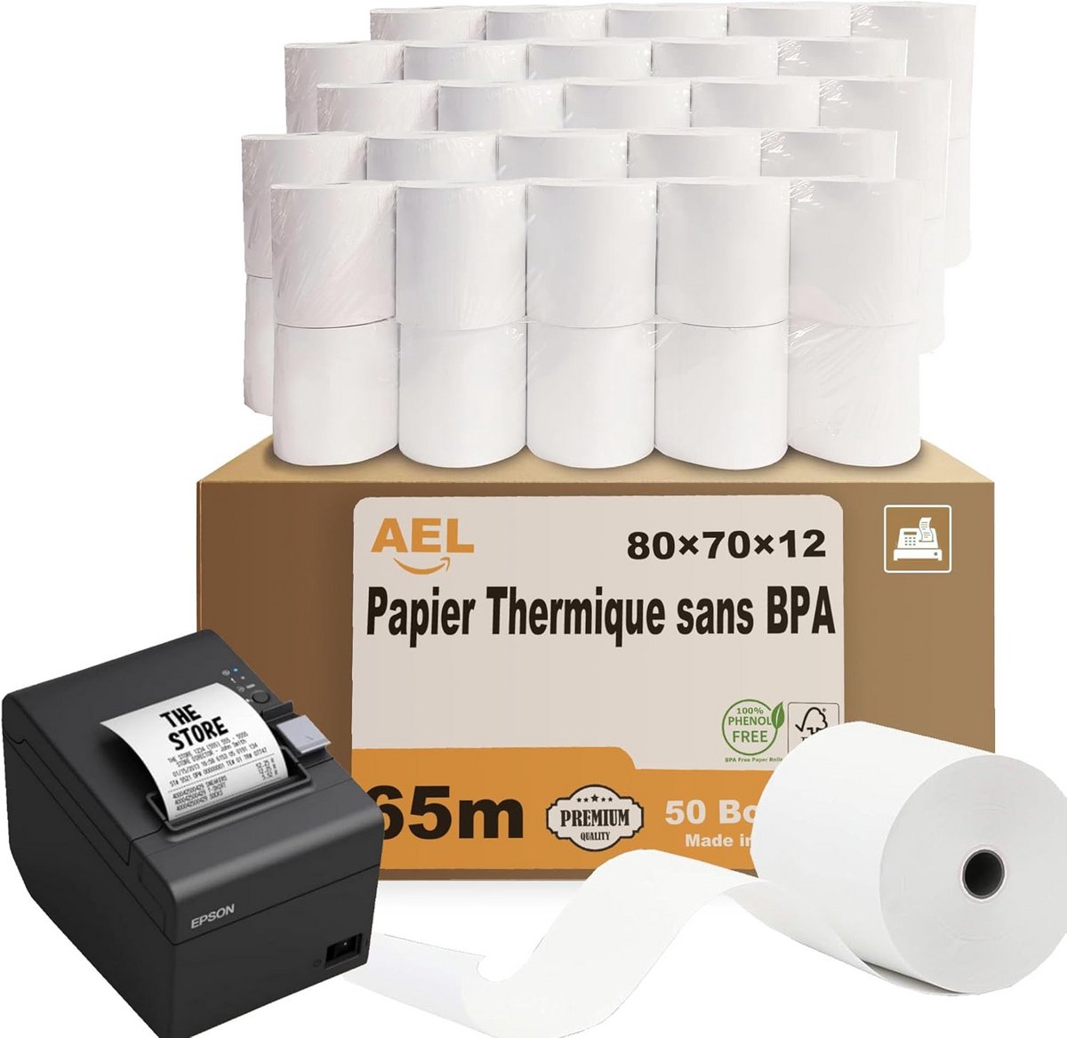 50x Thermisch Papier Rol 80x70x12mm - Topkwaliteit Bonrollen voor Kassasystemen