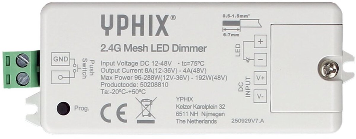LED dimmer module 2.4G – 12V–48V | draadloze LED strip dimmer – Max 8A