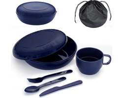Camping Mess Kit - Set met Kom - Bord - Beker - Lepel - Vork - Mes - Draagtas - Herbruikbare Campingaccessoires - Essentiële Benodigdheden - Lichtgewicht en Compact voor Backpacken