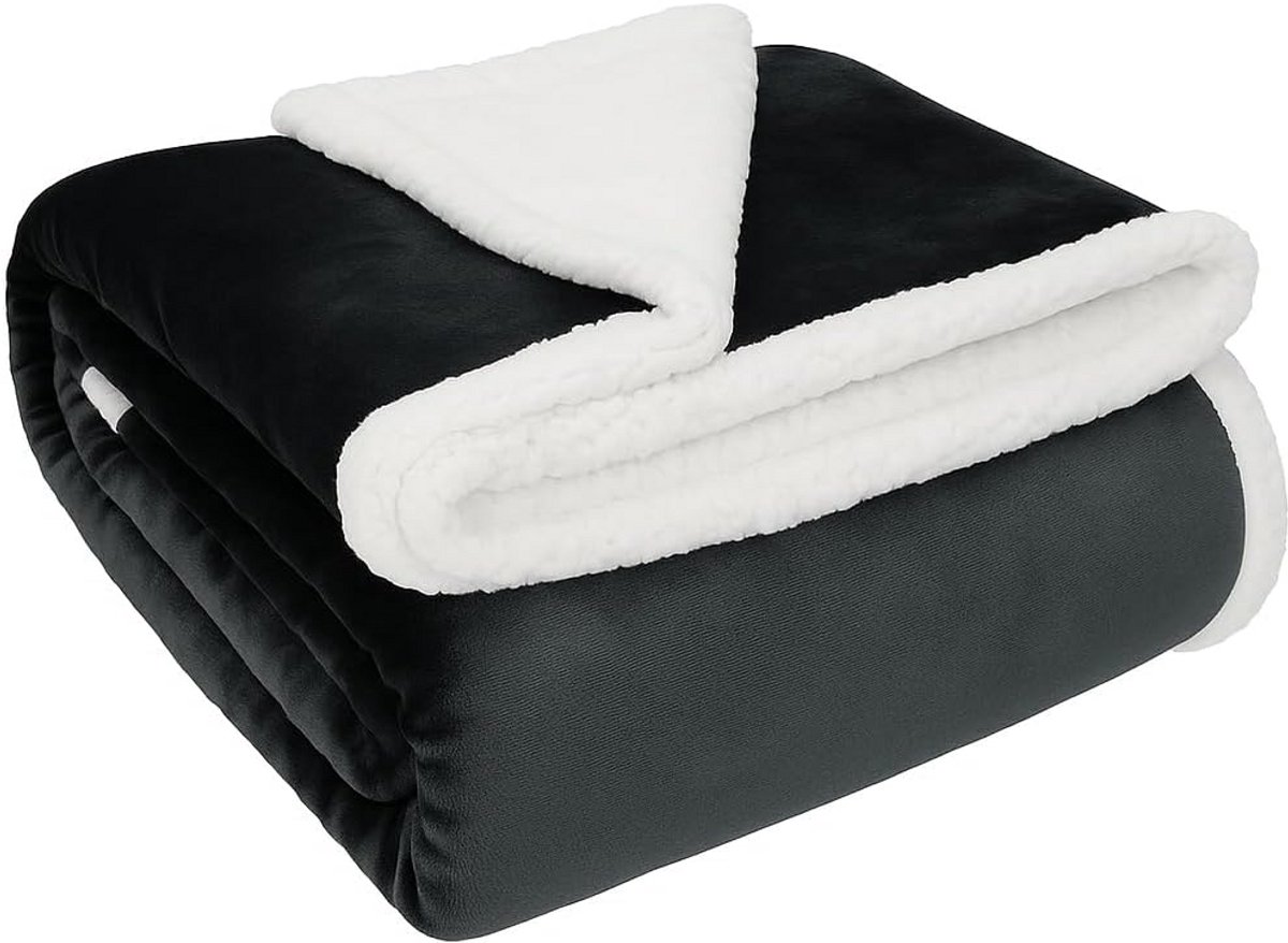 Luxe Sherpa Flanellen Plaid XXL 150x200 cm Zacht en Warm Grafietgrijs