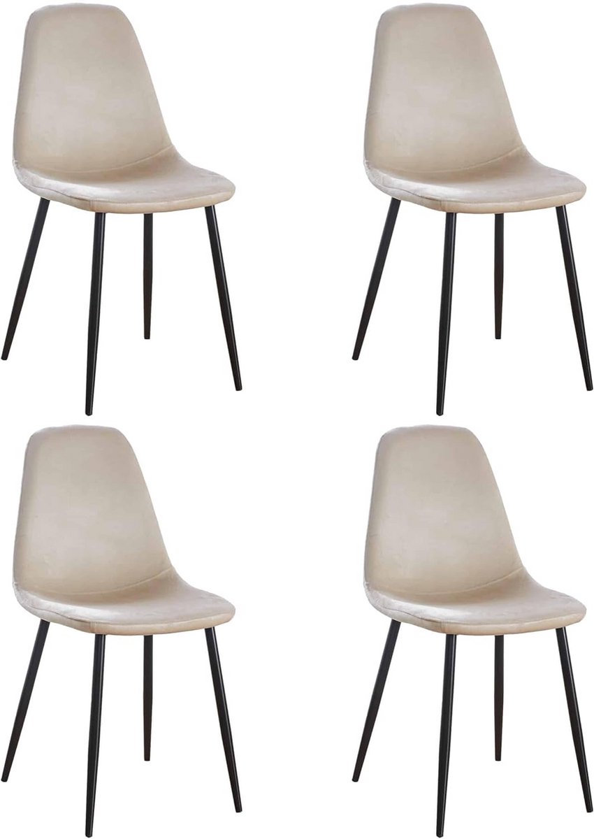 Set van 4 Beige Eetkamerstoelen - Scandinavische Stijl Fluweel & Metaal