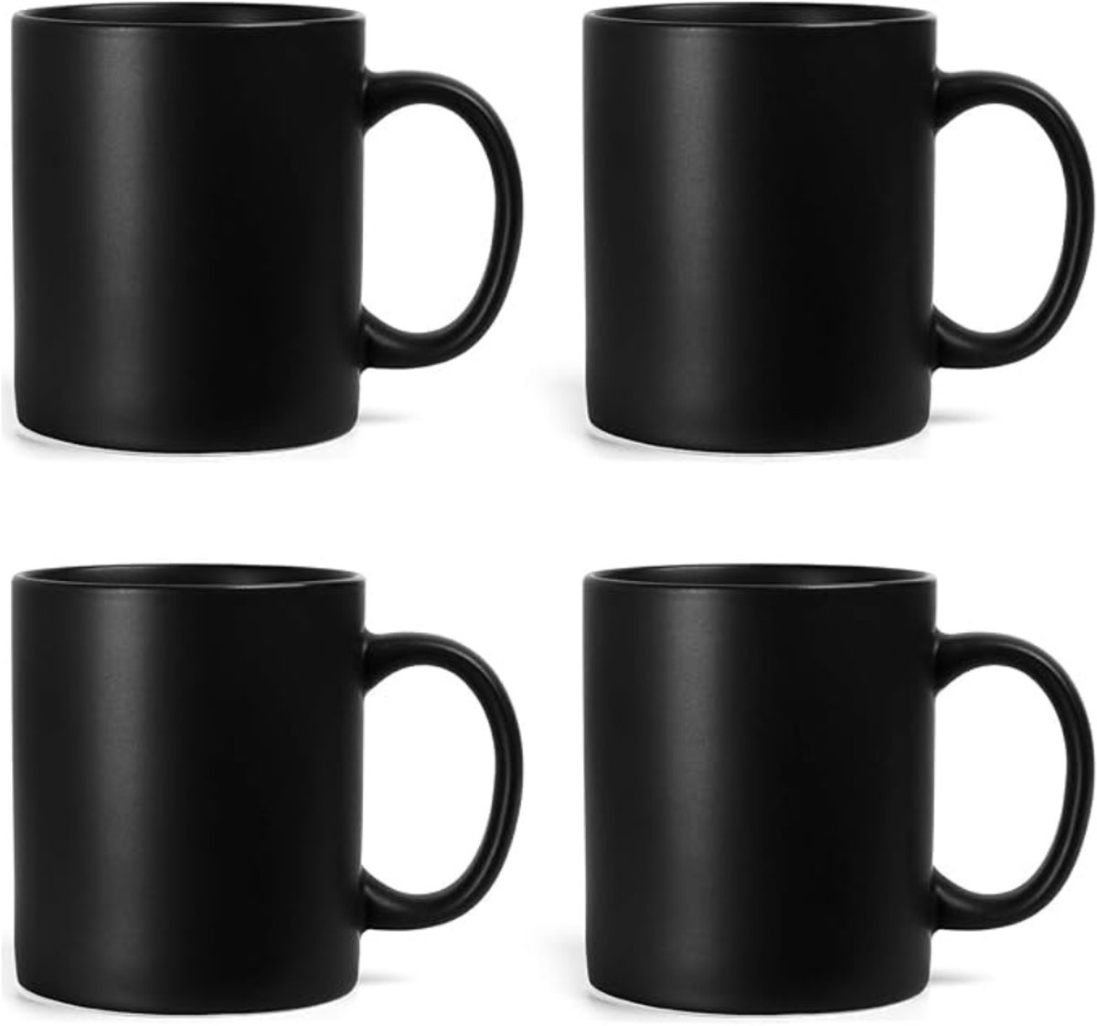 Verte Koffiemok - 12 oz Koffiemokken - Keramische Mokken voor Koffie - Chocolademelk en Glühwein - Klassieke Mokken - Set van 4 - Mat Zwart