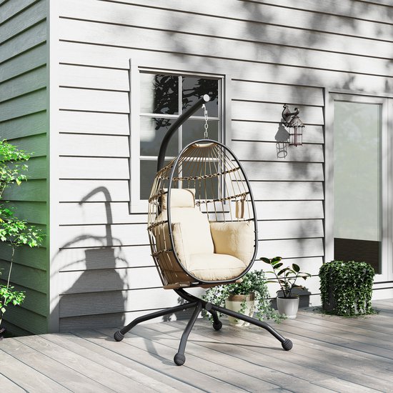 Outsunny Schommelstoel-Staal, Polyester-120L x 88B x 192H cm-Khaki