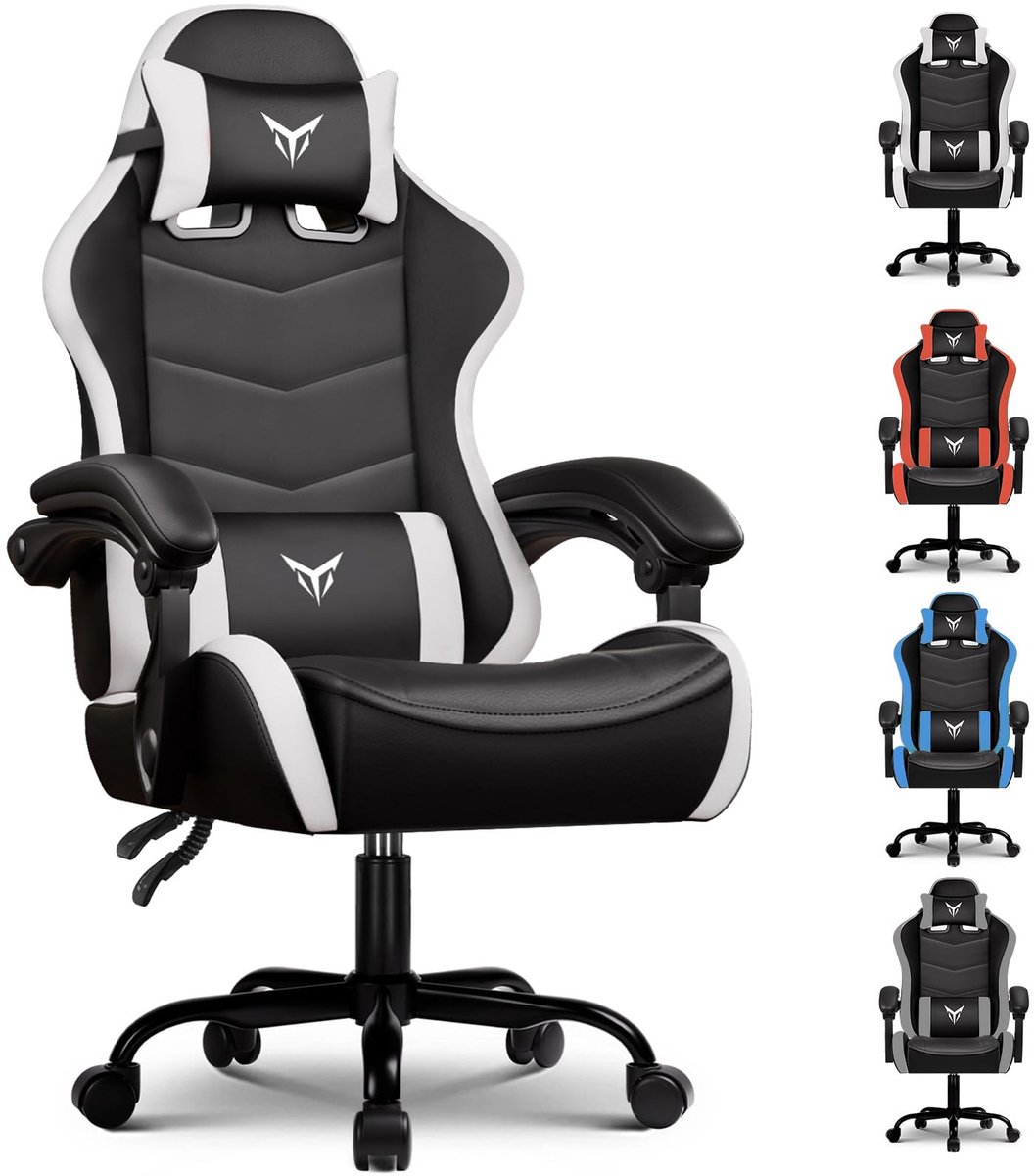 GTPLAYER - Gaming Stoel - Met Verstelbare Hoofdsteun en Lendensteun - Wit