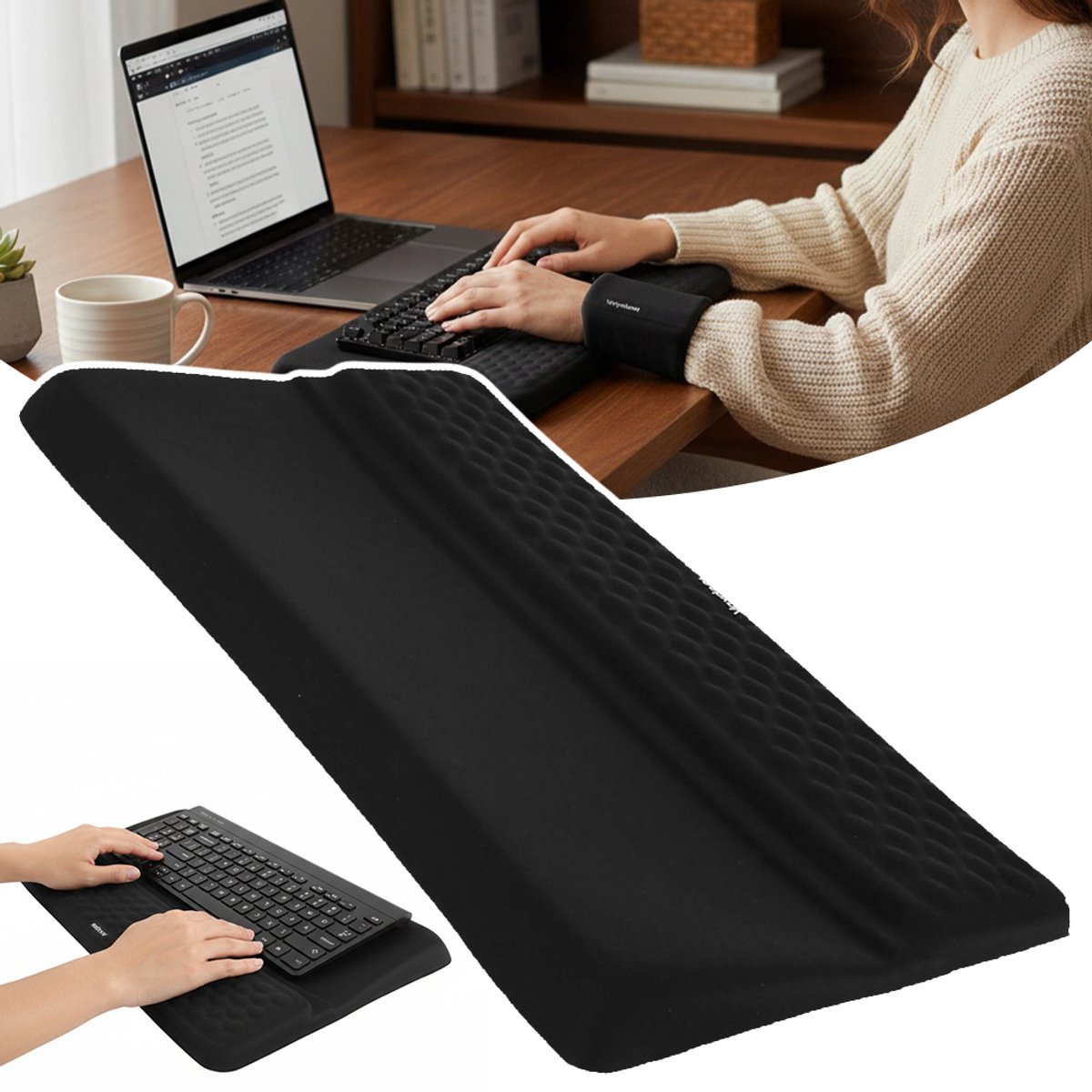 Polssteun - Polssteun voor toetsenbord - Ergonomische Polssteun voor Toetsenbord - Toetsenbordmat - 430x210x21mm - Zwart Geheugenschuim & Antislip - Voor Kantoor en Gaming