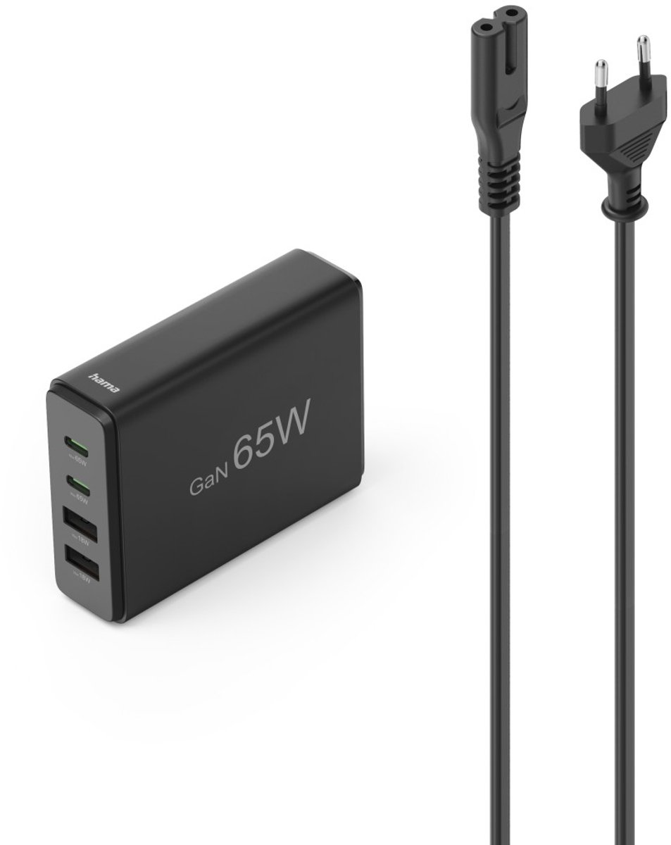 Laadstation 4 poorten, GaN/PD, 2xUSB-C/2xUSB-A,65W,zwart
