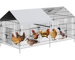 HoerFuriy Metalen Kippenren - 218x102x102 cm - XL Kippenhok met Waterdichte Hoes - 4 Deuren & 1 Venster - Buitenverblijf voor Kippen, Konijnen & Eenden