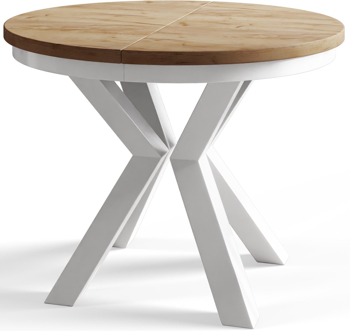 Ronde uitschuifbare eettafel Loft, Moderne Salontafel en Keukentafel, Tafel met Metalen Poten, Diameter: 100-180 cm, Bruin