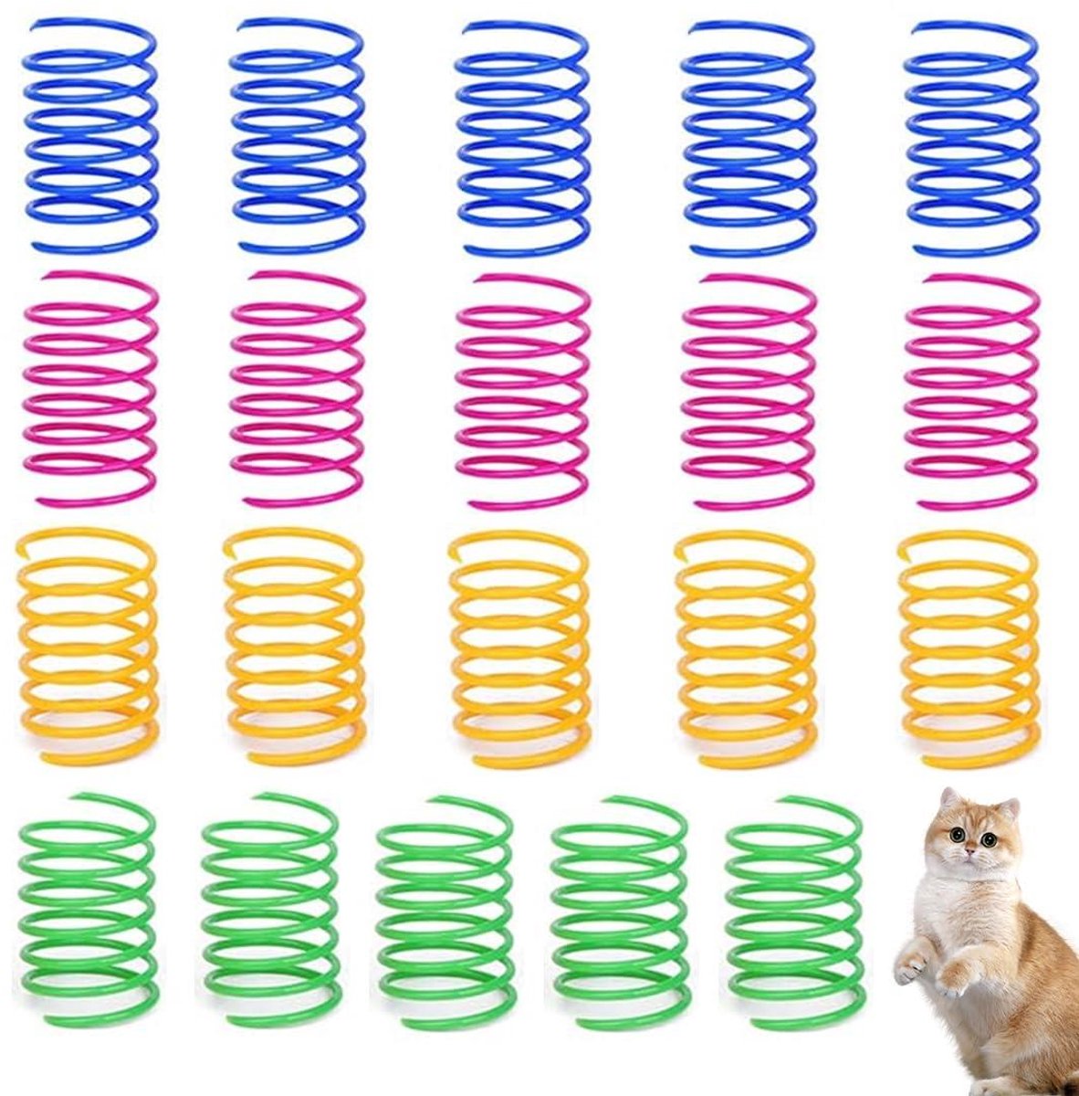 Elkuaie Kattenspeelgoed - Kattenveertjes - Spiraalvormig Elastisch Springveertjes Voor Jagen En Bijten - 4 Stuks - Binnen Gebruik Rood Groen Geel Blauw