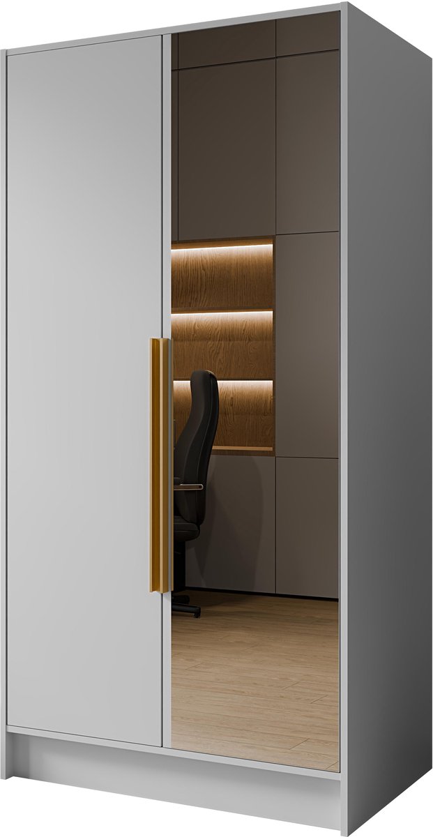 Margaret Hadas24 Kledingkast Goya II 100 cm met spiegel (wit, gouden handgrepen)