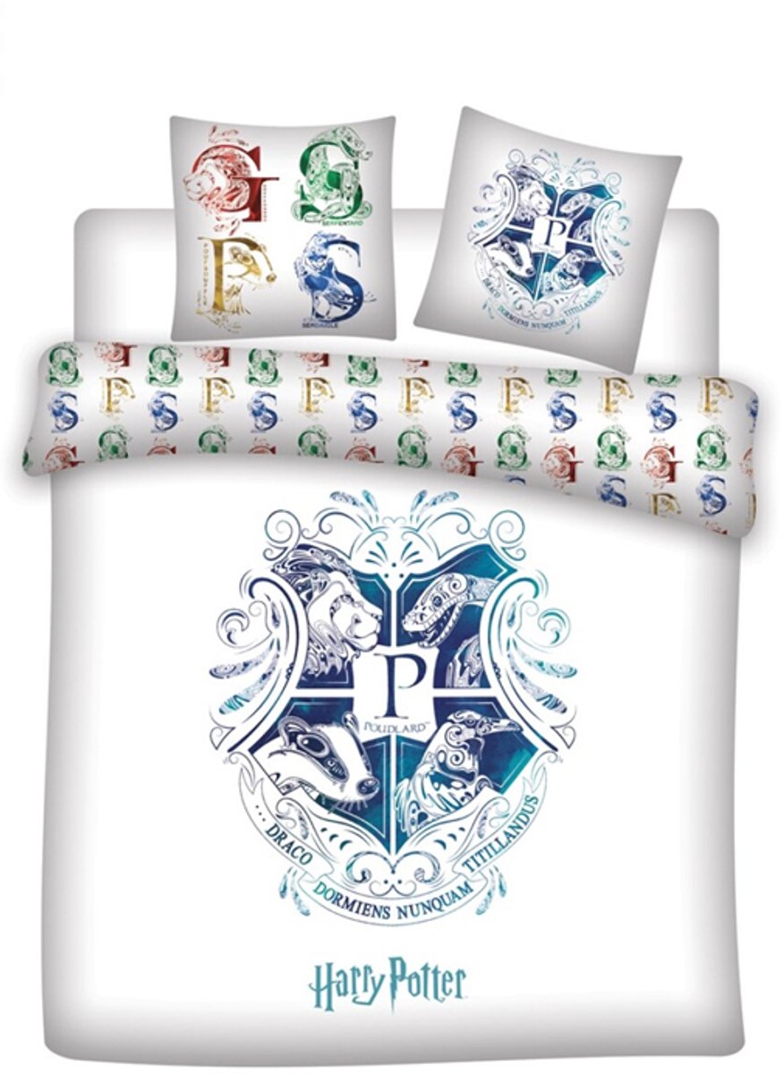 Harry Potter Dekbedovertrek – Hogwarts wit Polyester