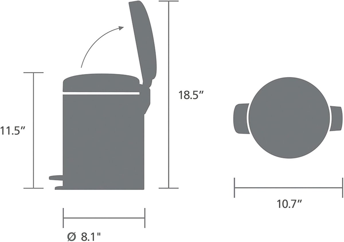 Pedaalemmer 5 liter Mineral Grey - Casa Serena NewIcon Luxe Badkamer & Toilet Afvalemmer - Ronde Pedaal Prullenbak - Zacht Sluitend, Geurdicht & Stil - Uit invalide Binnenemmer - 27,2 x 20,5 x 29,1 cm