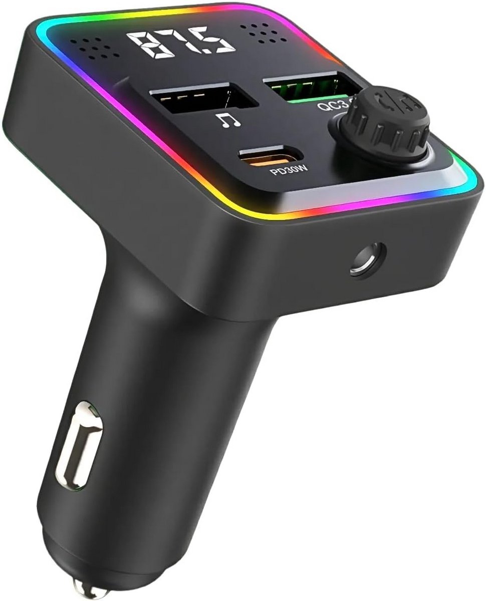 Draadloze Bluetooth FM-Zender Adapter met Snelladen QC3.0 en PD30W voor Auto Radio