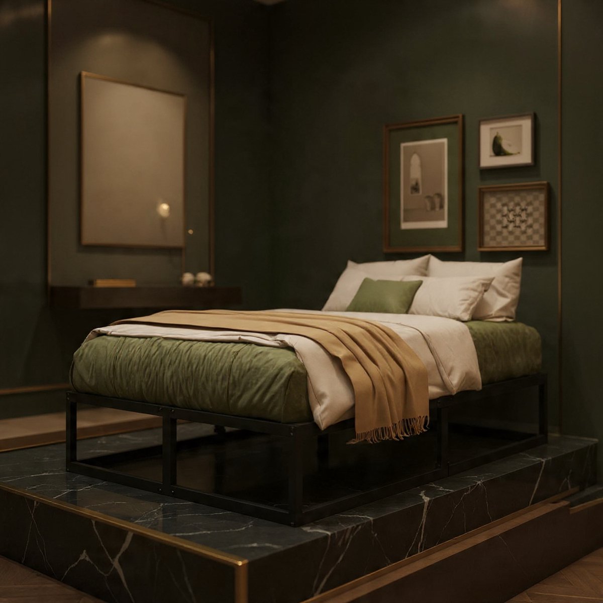 Urban Steel Comfort Bedframe 140x200 cm – Zwart Metalen Tweepersoonsbed met Lattenbodem en 32 cm Opbergruimte - House & Garden