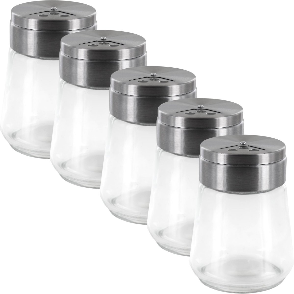 Home Deco Factory kruidenpotjes - 5x - glas - 80 ml - transparant - met strooier