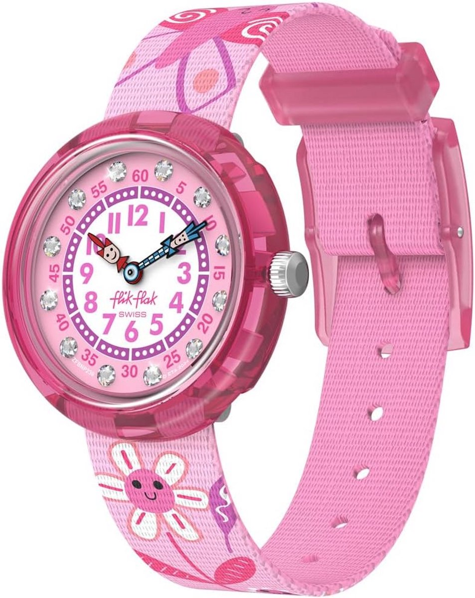 Kindhorloge Roze met Bloemen voor Meisjes