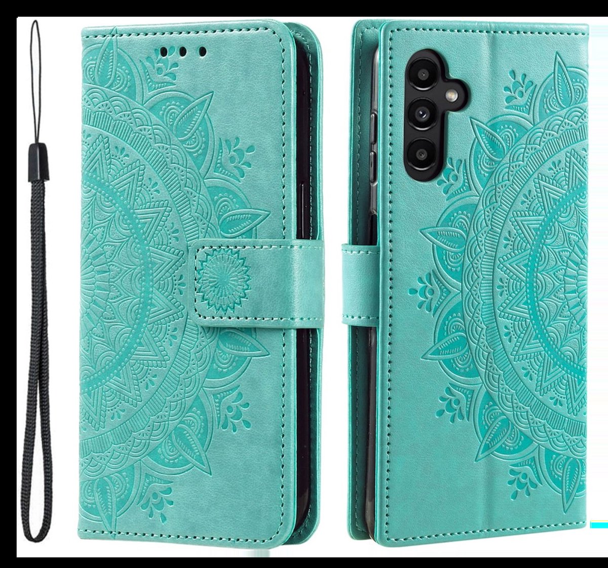 Mandala Book Case Geschikt voor Samsung Galaxy A26 - Hoesje met Pasjeshouder Groen