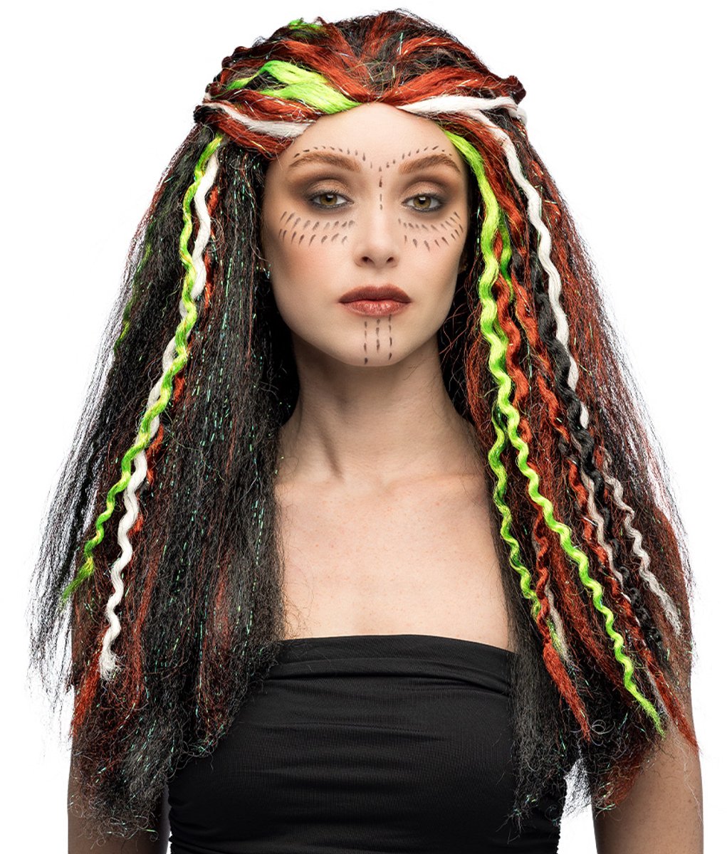 Boland - Pruik Voodoo Bruin - Krullen - Lang - Unisex - Voodoo - Sjamaan - Tovenares - Magie - Cosplay - Themafeest - Carnaval