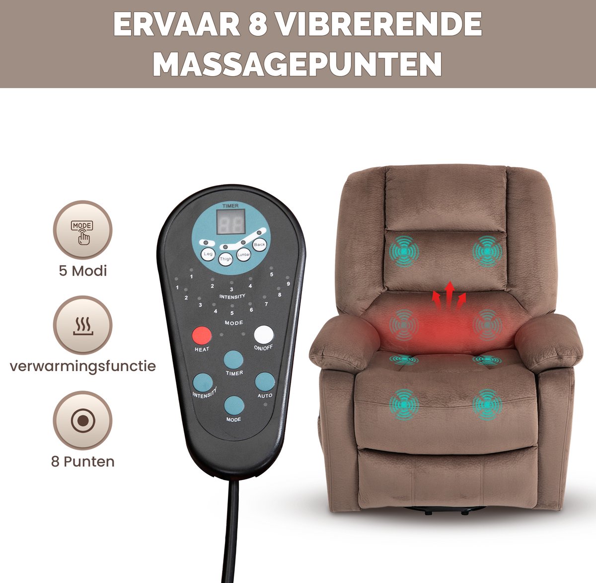 Smart-Elite Massagestoel Elektrisch Bruin Zeer Comfortabel - afbeelding 3