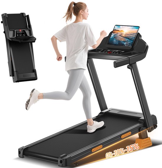 3-in-1 Opvouwbare Loopband met 15% Helling, 12 km/u, 3 pk, 180 kg Draagkracht, Stil, voor Thuis en Kantoor, 3-display en 12 Programma's