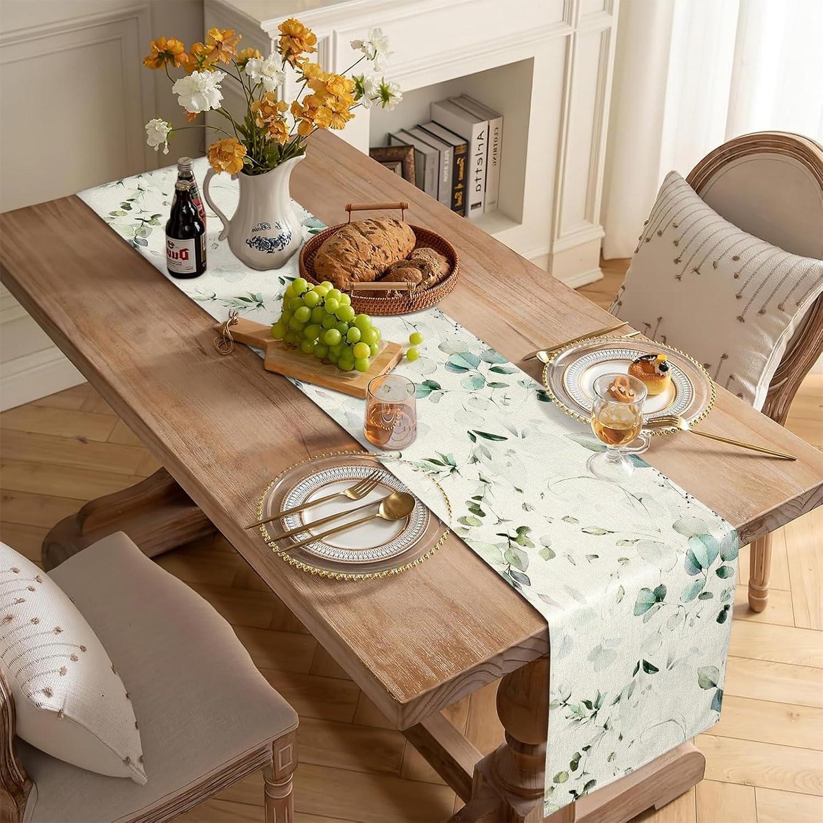Lente Tafelloper - Groene Bladeren - Jute - 233 cm - Eettafel Decoratie - Thuis - Bruiloft - Party
