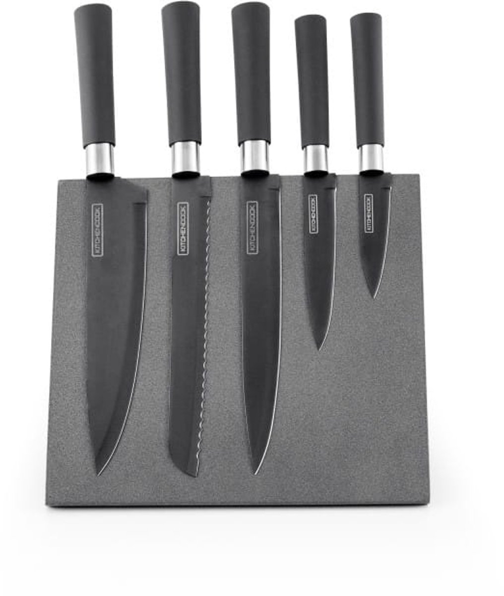 Kitchencook SLATE - Messenset met 5 Stuks - Roestvrij Staal - Magnetische Houder - Ergonomische Handgreep
