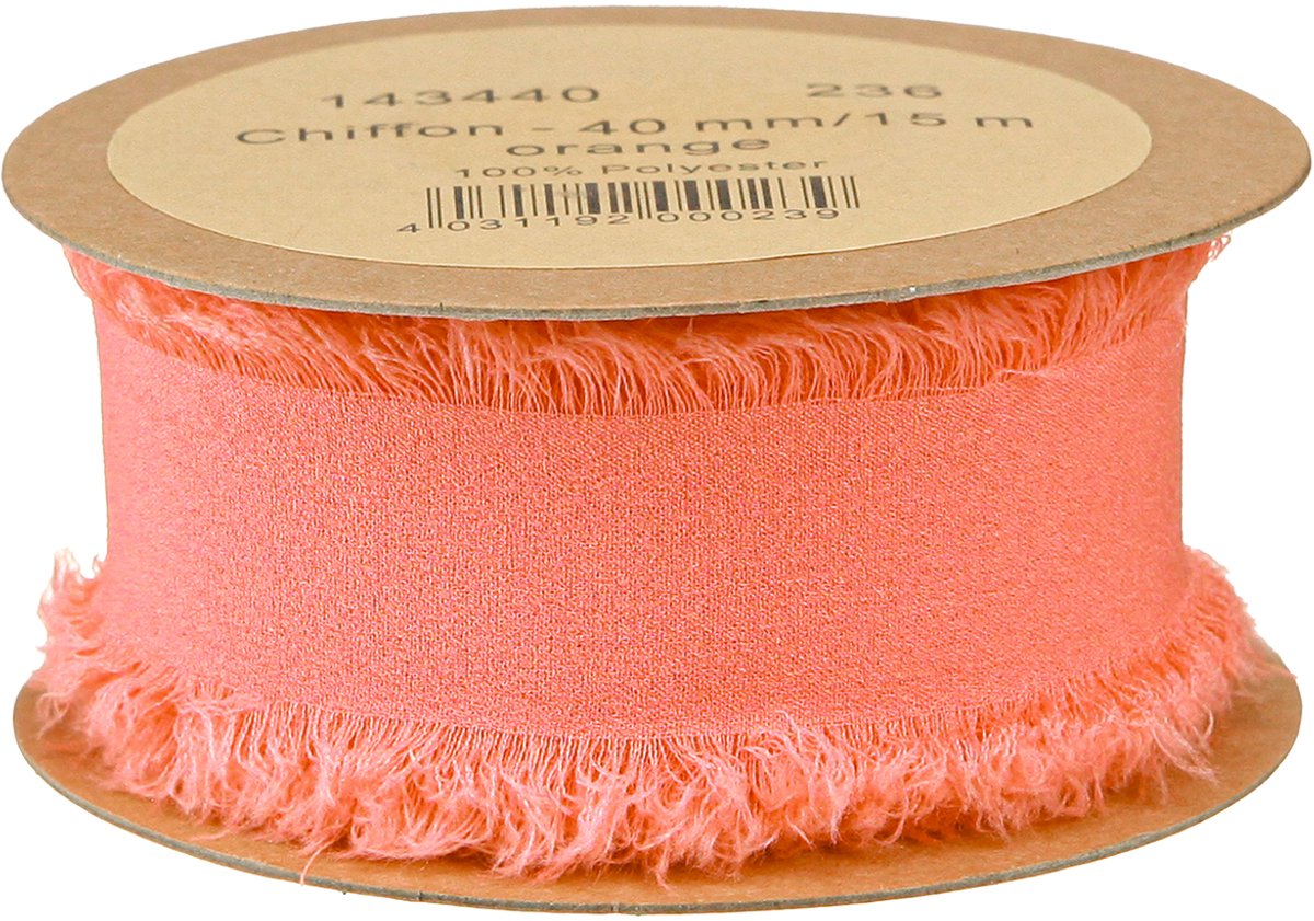 Chiffon lint oranje pastel stof lint franjes 40mm 15m