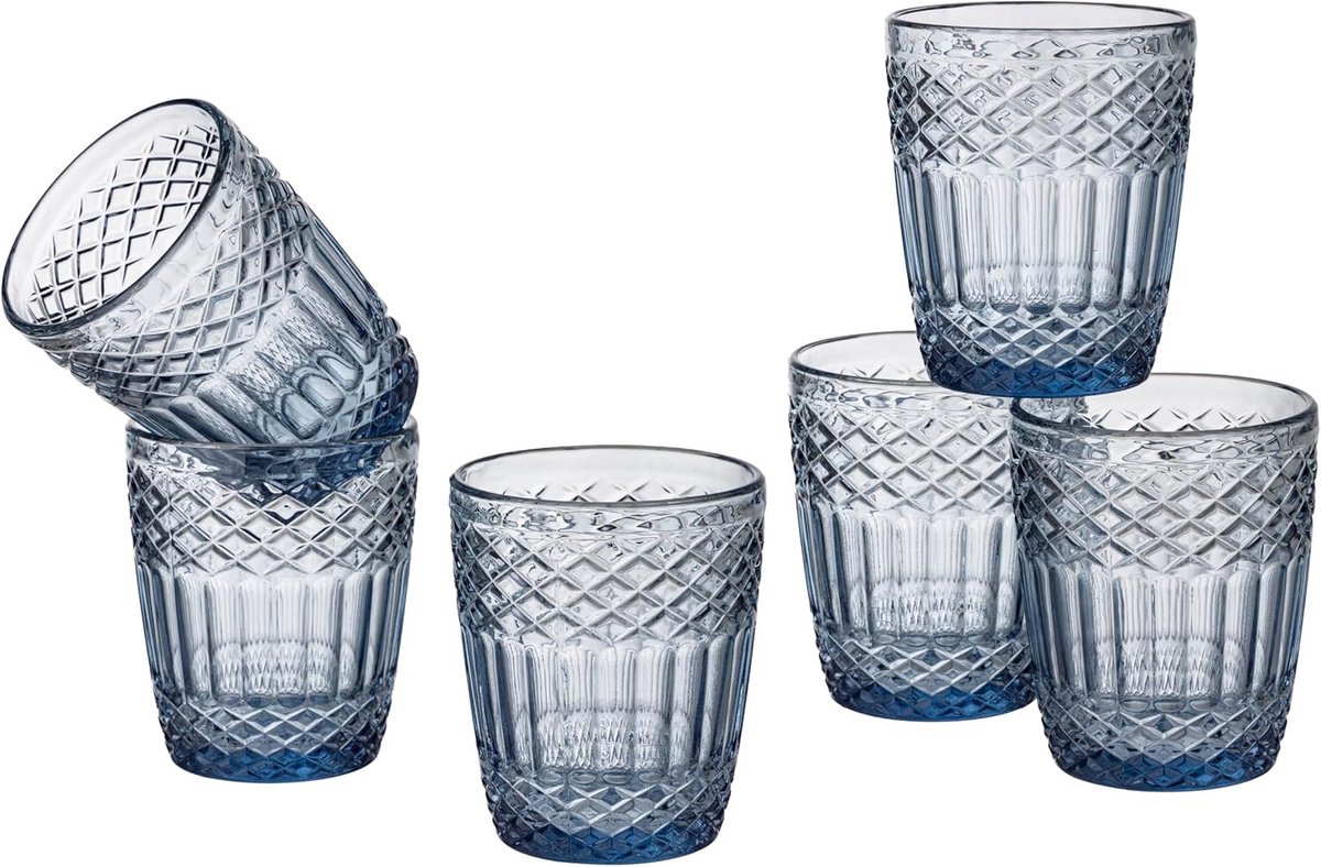 Set van 6 Glazen met Reliëf Afwerking - 25 cl - Geschikt voor Vaatwasser
